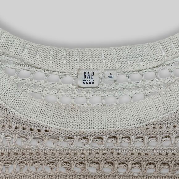 GAP Crochet Knit Cream & Blush Striped Sweater – Women’s Size L - Picture 3 of 4